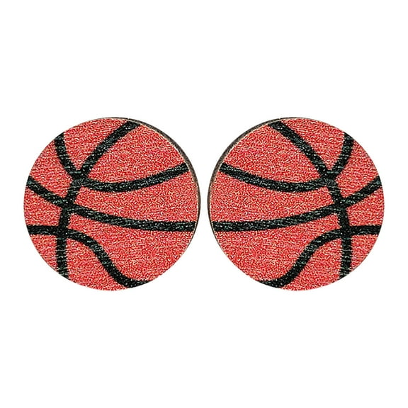 Fiaya Women Heart Shaped Wooden Sports Stud, Baseball Football Volleyball Basketball Wood Earrings, Fans Players Jewelry (A)