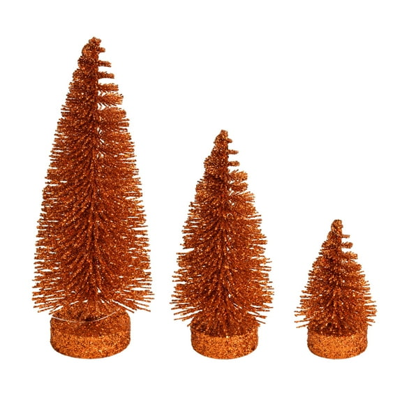 Vickerman 3"-5"-7" Burnished Orange Glitter Oval Pine Artificial Christmas Tree, Set of 3