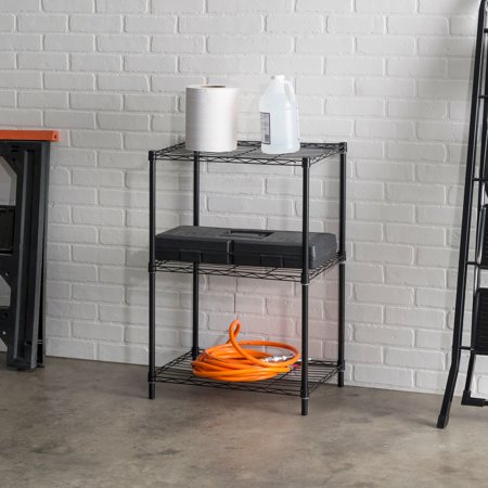 Home Basics 3 Tier Steel Wire Multi-Purpose Free-Standing Heavy Duty Shelf Black