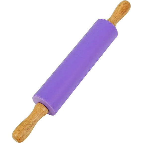 12 Inch Silicone Purple Rolling Pin Handle Rolling Pin Non-Stick Silicone Rolling for Home Kitchen Cake
