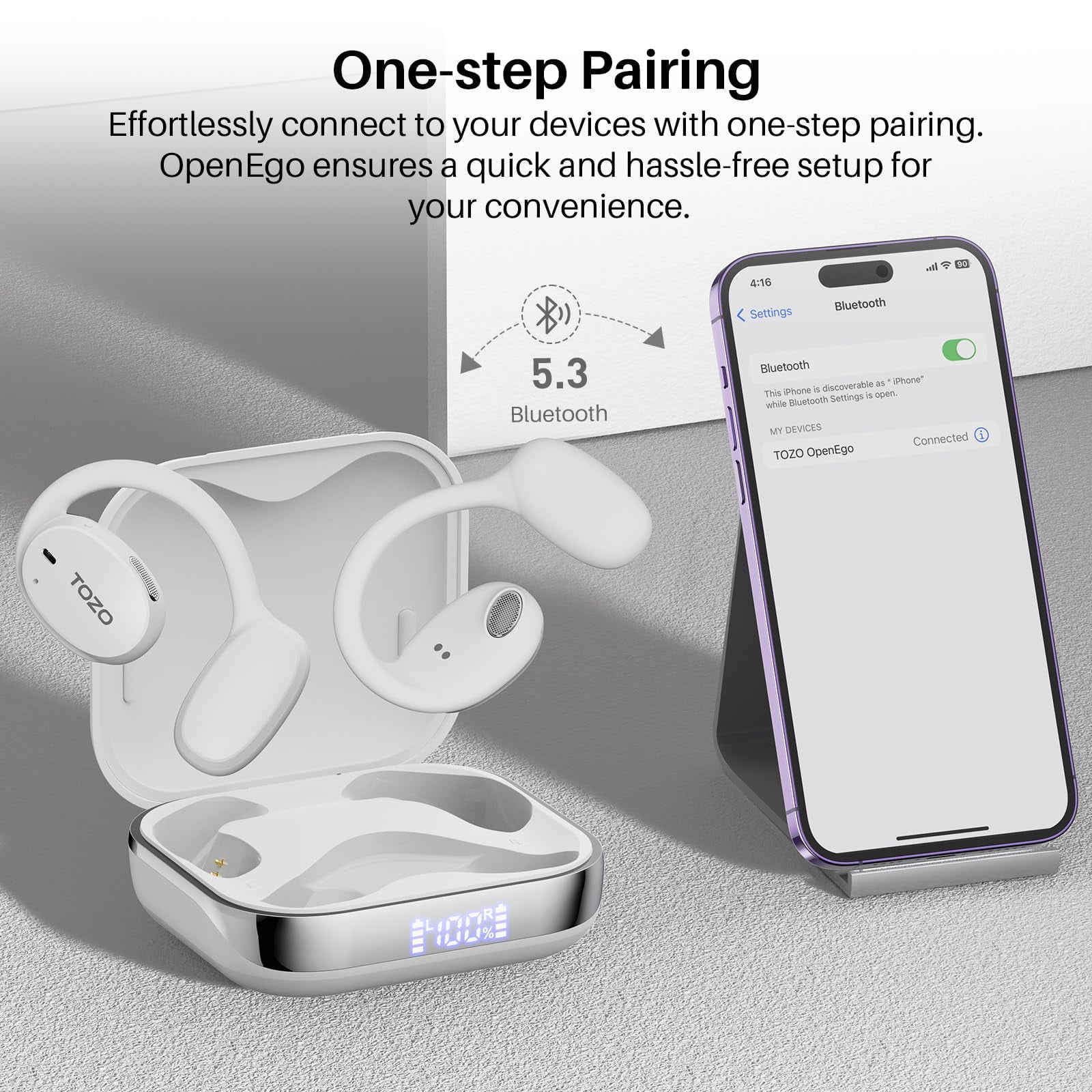 TOZO AI Noise Cancel Headphones, Open Ear Earbuds, Bone Conduction Headphones, 80H, 100+ Languages AI Translation, AI Clear Calls, OrigX Acoustics Stereo Bass, Lightweight Comfortable Wear