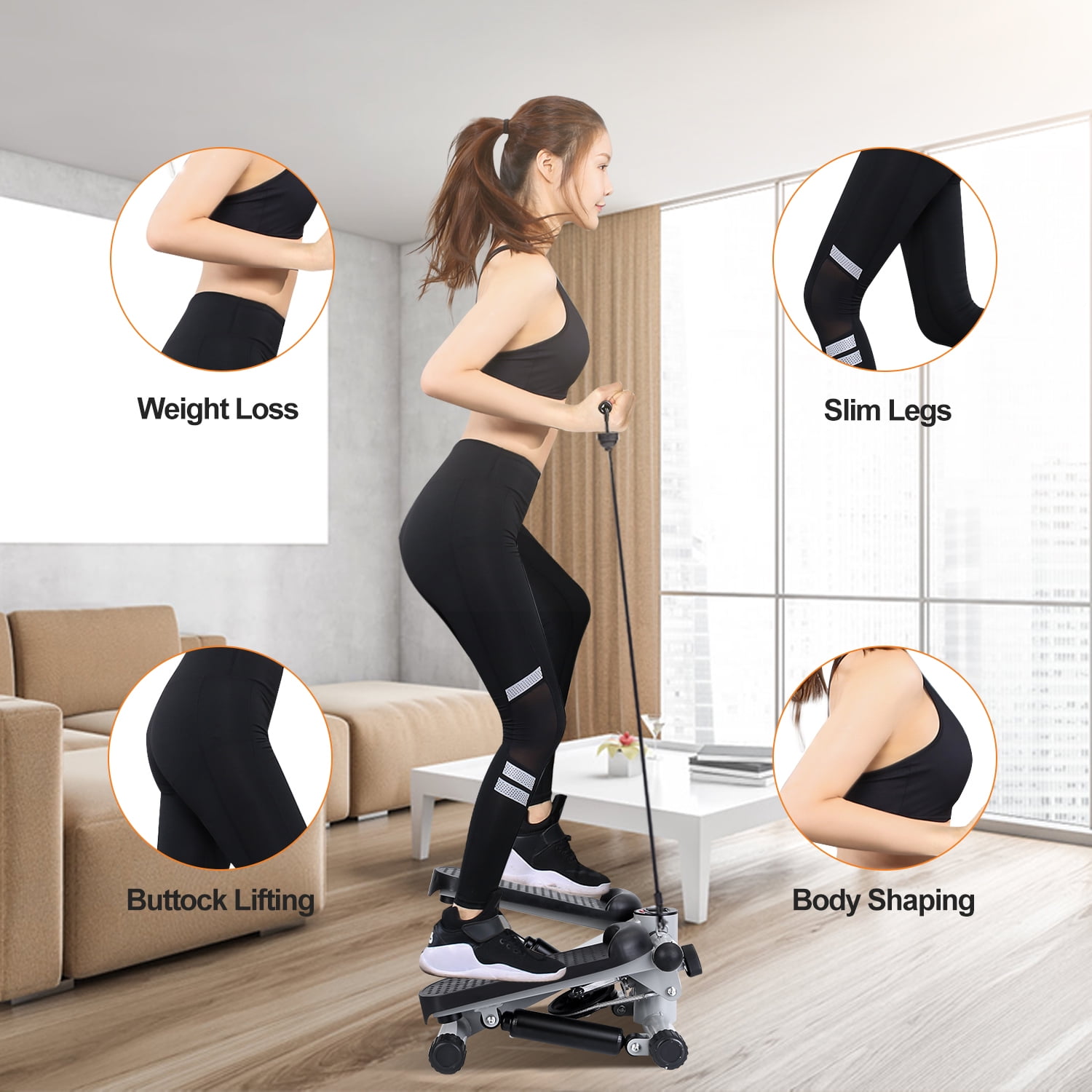 Steppers for Exercise Mini Stepper with 2 Removable Resistance Bands 330.7lbs Steel Stair Stepper for Full Body Workout LCD Monitor Non-Slip Quiet Pedals