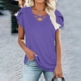 thumbnail image 6 of HOMBOM New Arrivals Shirts for Women Purple V Neck Solid Short Sleeve Loose Ruffled Sleeve Blouse XL, 6 of 8