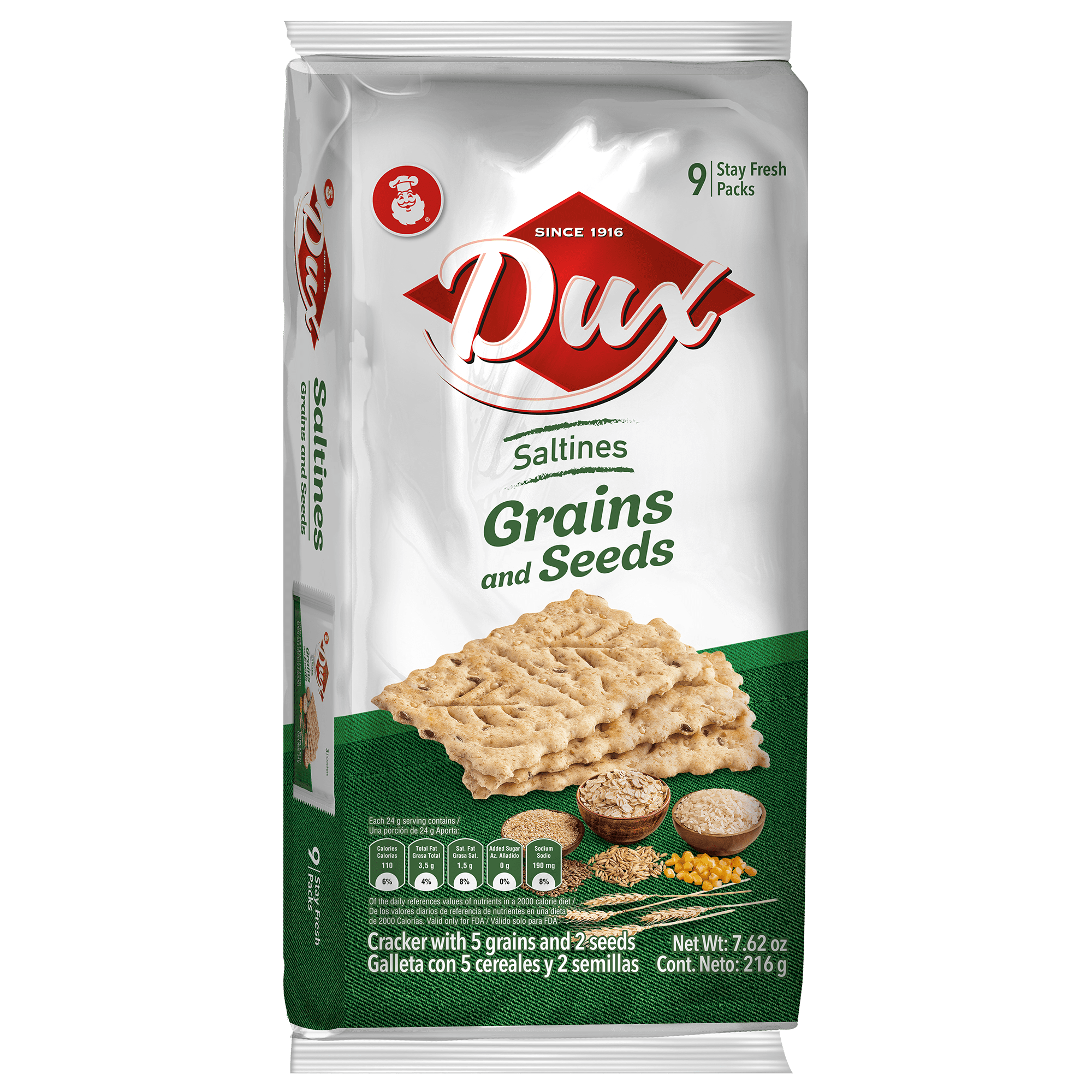 Dux Grain & Seeds Crackers Bag, 7.62 oz, Pack of 4