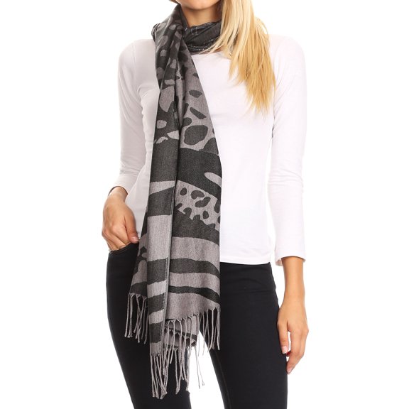 Sakkas Salome Reversible Silky soft Wrap Shawl Scarf with Lovely Floral Brocade - Black - One Size Regular