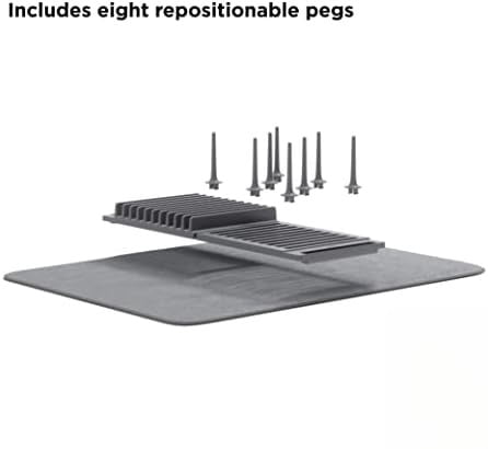 Udry Dish Rack with Movable Pegs and Microfiber Drying Mat – Space-Saving Design Folds Up for Easy Storage, Basic Rack, Dark Grey