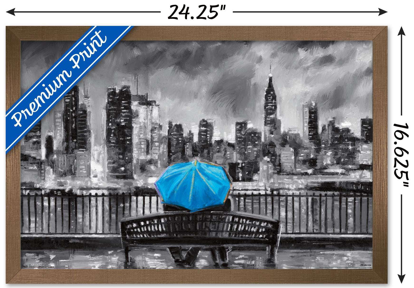 PD Moreno - Fine Art - Blue Umbrella Wall Poster, 14.725" x 22.375", Framed