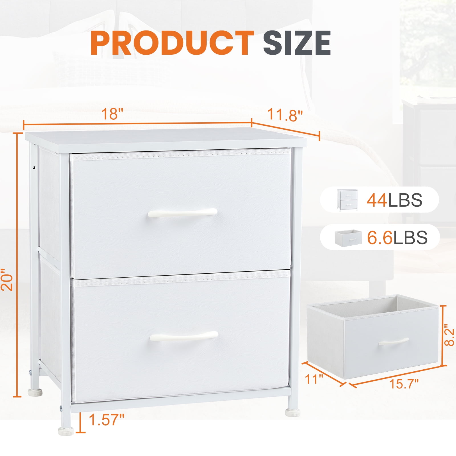 edx Nightstand, End Table Side Table with 2 Fabric Drawers Bedside Table for Bedroom, Closet, Dorm, White