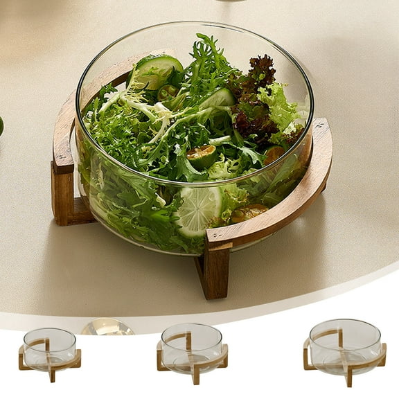 Glass Fruit Tray Display Stand | Decorative Glass Snack Candy Dried Fruit Bowl with Wooden Frame | Multi-Partition Organizer for Living Room Kitchen | Brown | Multiple Sizes