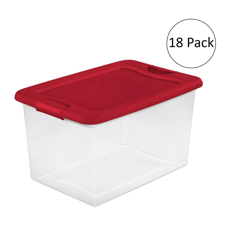 Rubbermaid Cleverstore 18 Gallon Holiday Storage Tote, Clear & Red (4 Pack)  