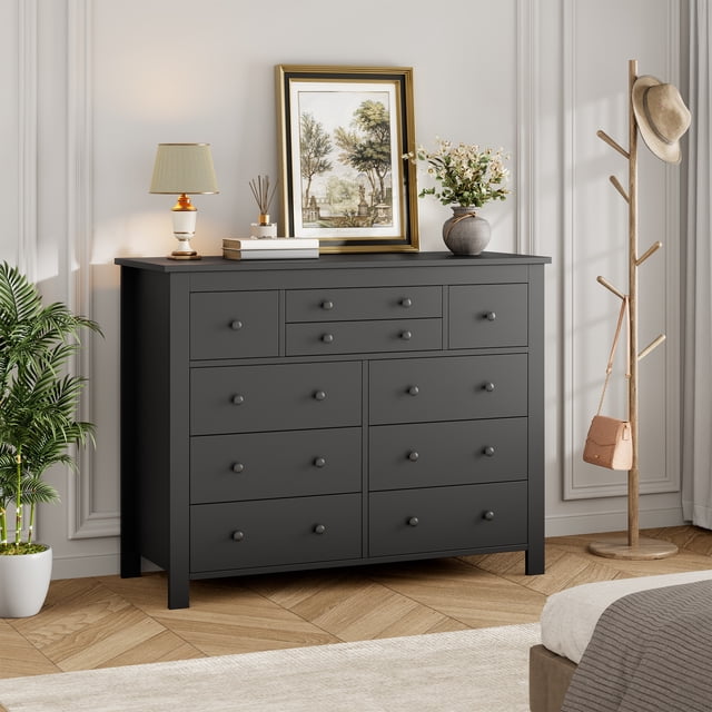 EDTara Commode en Bois à 10 Tiroirs, Commode Moderne à Texture Naturelle pour Salon, Entrée Ou Bureau