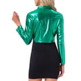 thumbnail image 3 of INSPIRE CHIC Women's Cropped Jackets Stand Collar Metallic Zipper Long Sleeve Party Jacket M Teal Blue, 3 of 6