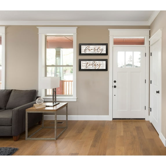 Gango Home Decor Contemporary Religious Typography Wall Art; Two Brown 18x8in Art Prints in Black Frames