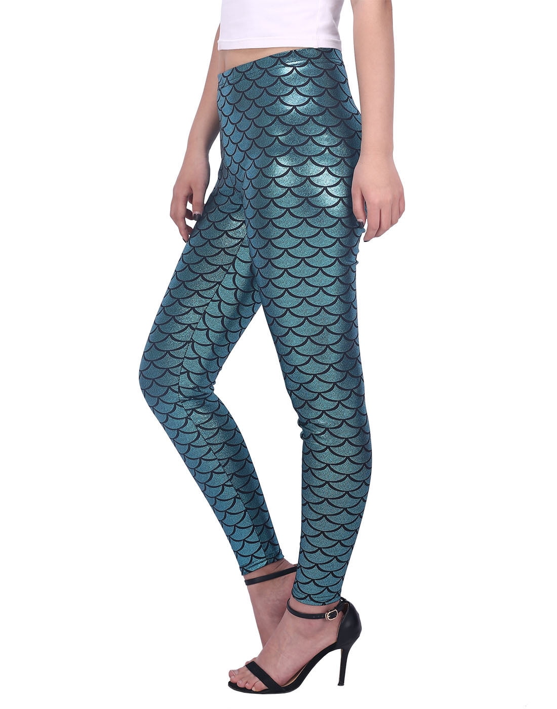 HDE Womens Shiny Leggings Mermaid Metallic Glitter Fish Scale Stretch ...