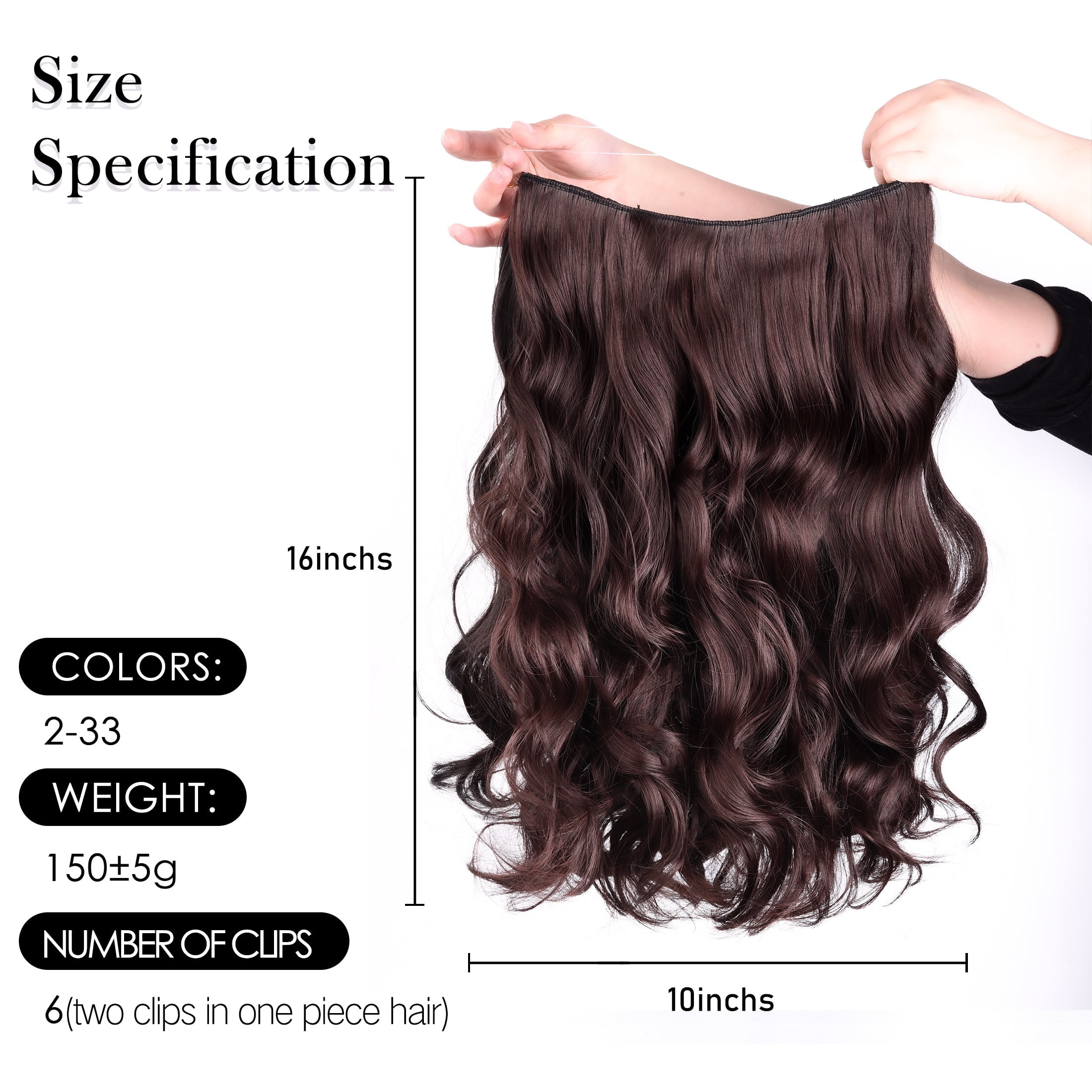Silike 16" Fish Line Clip In Curly Hair Extensions  3 Piece Set (1 Large + 2 Small Wefts) for Flexible Styling Multi-Color Synthetic Fiber Hairpieces