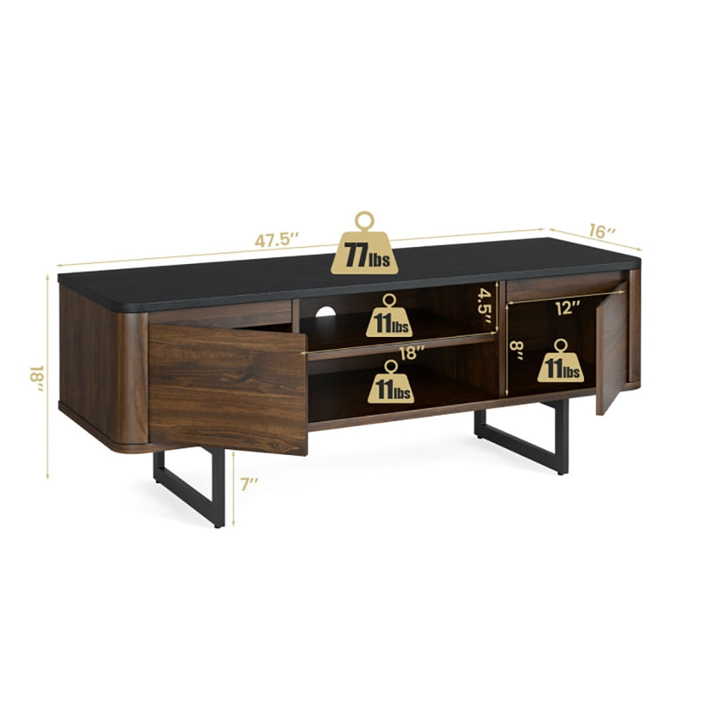 Finihen TV Stand, TV Cabinet, Wooden TV Stand with 2-Door Storage Cabinets for for TVs up to 55 Inch, Media Entertainment Center with Storage, for Living Room, Bedroom, Brown