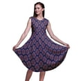 thumbnail image 1 of Bimba Blue Palmette Damask Printed Ladies Sleeveless Round Neck Summer Dress Casual Wear-Large, 1 of 6