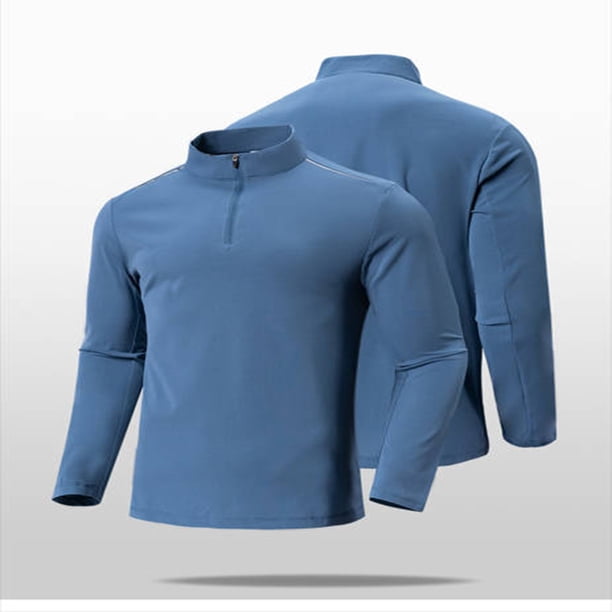 Blusas y camisas de manga larga con cuello redondo para hombre, color liso, con cremallera, forro polar, cuello alto, blusa de manga larga para hombre, blusa de poliéster