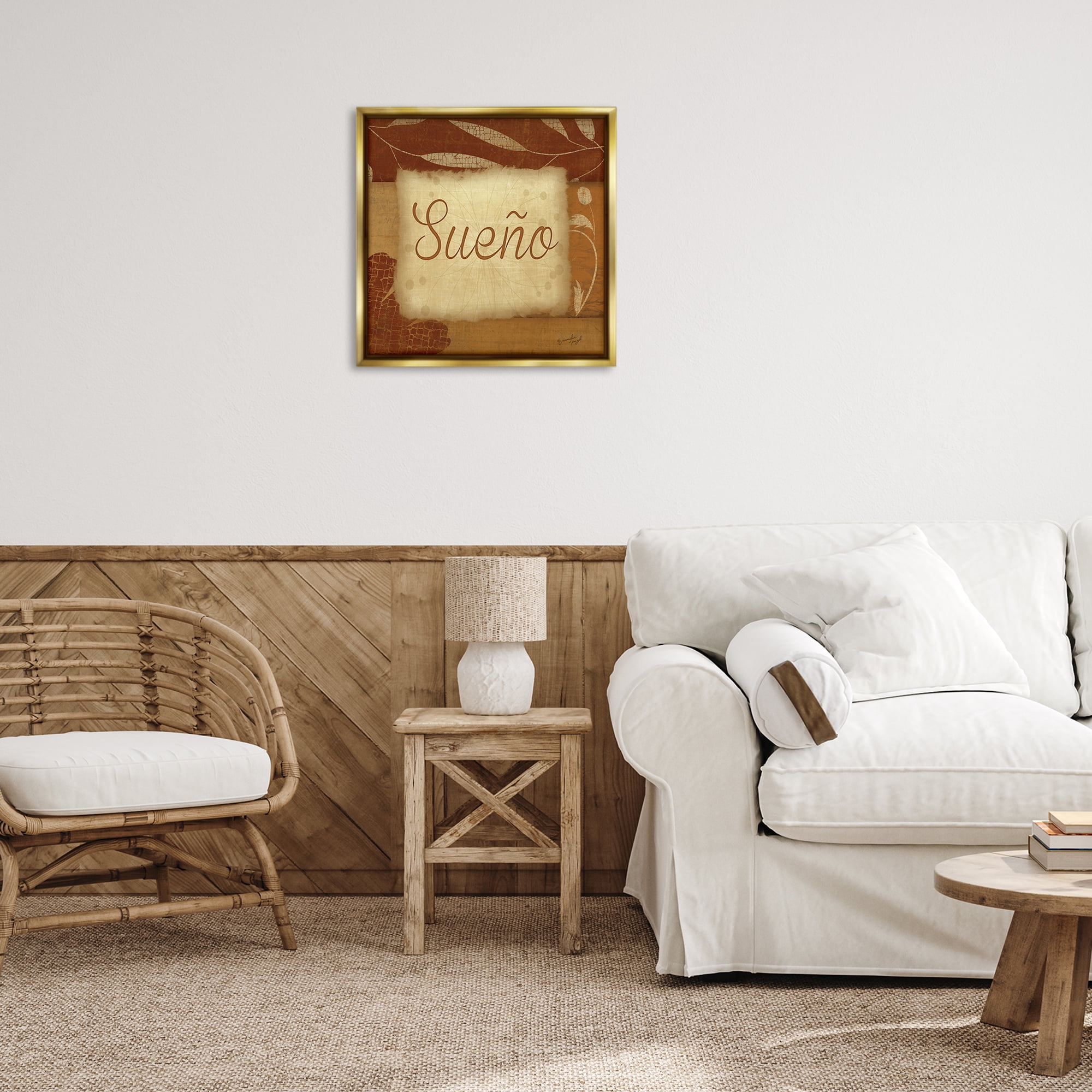 Stupell Industries Sueño con Flores Tradicionales Typography and Symbols Painting Gold Floater Framed Art Print Wall Art, 25 x 25