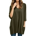 thumbnail image 4 of DENGDENG Womens Plus Tunic Tops 2025 Trendy V Neck 3/4 Sleeve Shirts for Women for Leggings Summer Dressy T Shirts Lightweight Blouse Army Green XL, 4 of 7