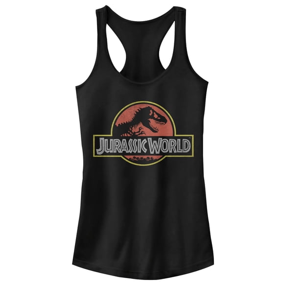 Junior's Jurassic World Iconic Logo  Racerback Tank Top Black Large