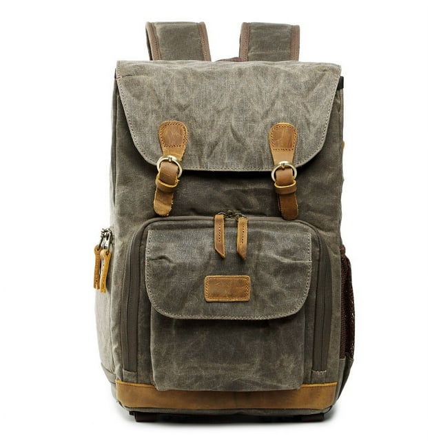 Waterproof Camera Bag Backpack Large Capacity Photo Bag Batik Canvas Camera Lens Case Canon Nikon for 15 Inch Laptop ArmyGreen
