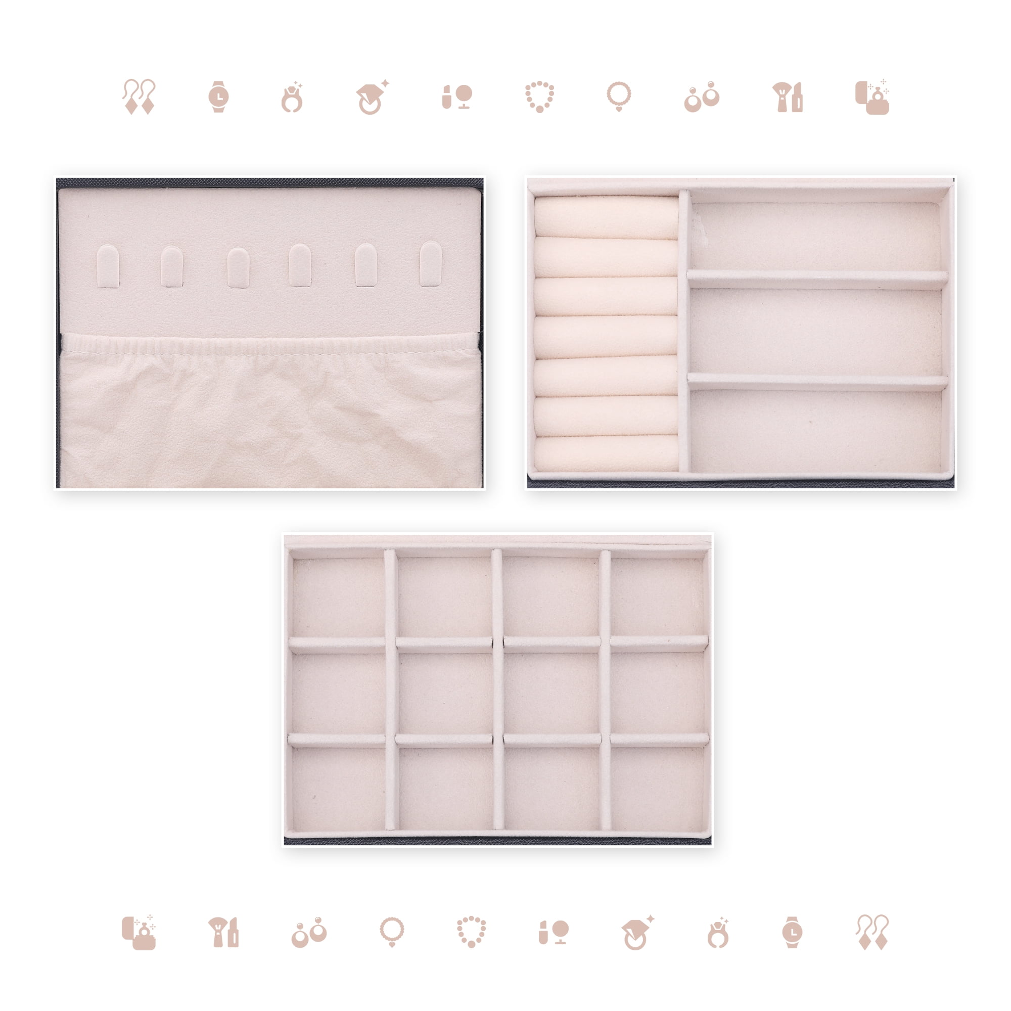 Unique Bargains 2 Layer Jewelry Box PU Leather Jewelry Case for Earring Necklace Ring Black