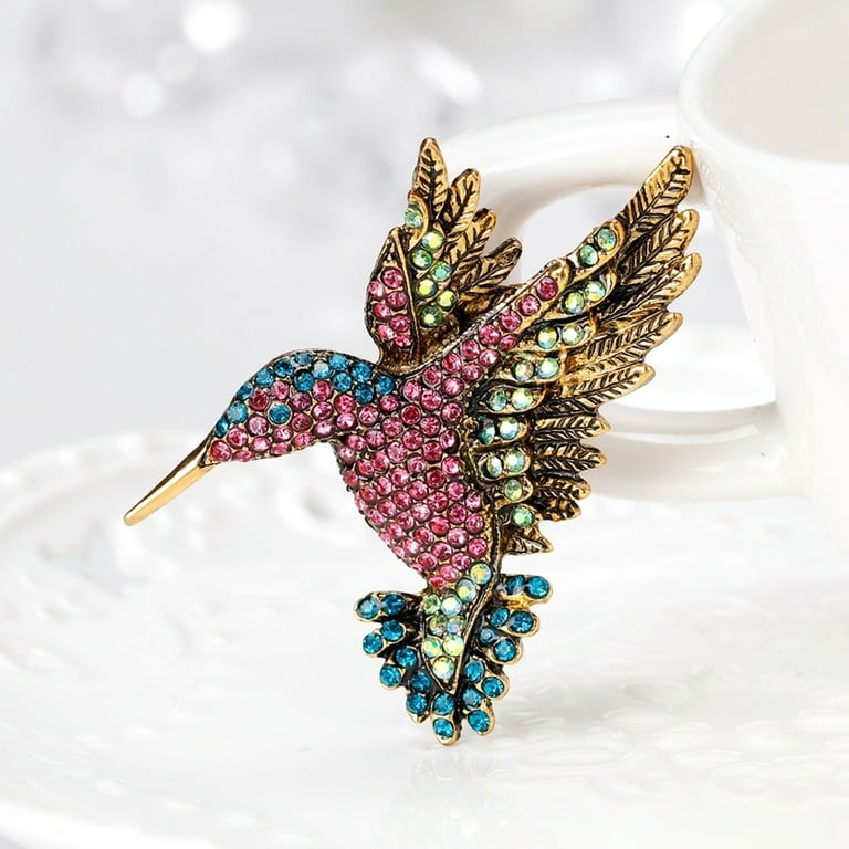 Vintage Colorful Rhinestone Flying Bird Brooch Pin Women Shirt Jewelry  Decor 