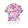 thumbnail image 4 of AJTQTH Tees for Girls Stylish Cute Floral Printed Tshirts Crewneck Short-Sleeved Tops Lace Patchwork Outfits Summer Casual School Holiday Clothes Pink 130, 4 of 4