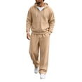 thumbnail image 6 of Babcutegg Mens Outfit Set 2-Piece Zip Up Hooded Sweatshirt and Pants Fall Casual Athletic Clothes Beige Size 3XL, 6 of 8