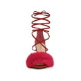thumbnail image 6 of BLISSFUL STEP Women's Sandals Block Heels Faux Fur Strappy Lace up Sandals Red 11, 6 of 7