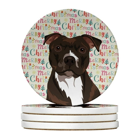 

Pit Bull Brindle #2 Christmas Large Sandstone Coasters Pack of 4 4 in x 4 in