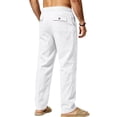 thumbnail image 4 of Jerdar Men's Linen Pants Elastic Waist Drawstring Multi Pockets Straight Leg Solid Color Lightweight Breathable Casual Summer Beach Vacation Trousers, 4 of 7