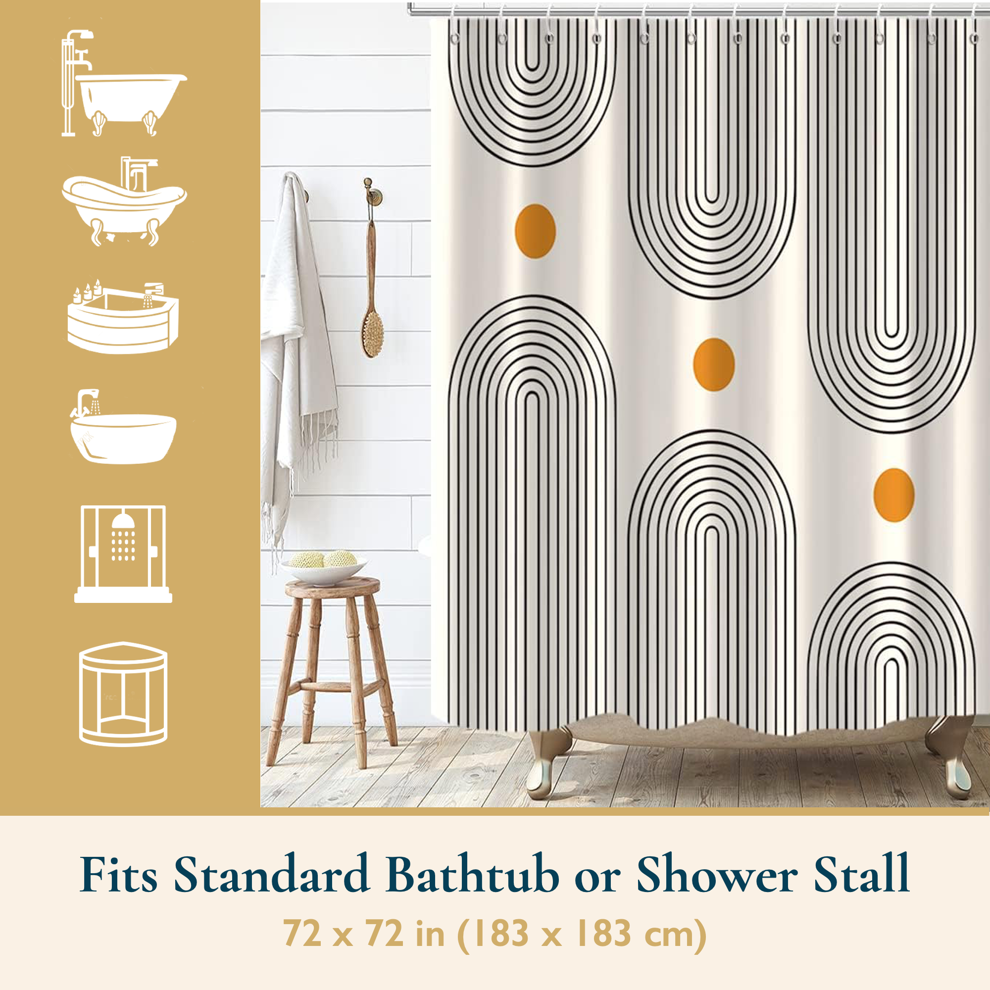 ComfiTime Boho Shower Curtain, 72"x72", 12 Hooks photo 8