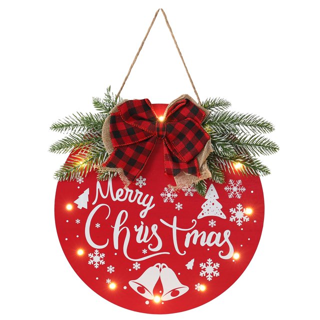 Cartel de Bienvenida Navideño HOMCDALY Alegre con Luz 30x30 cm Rojo