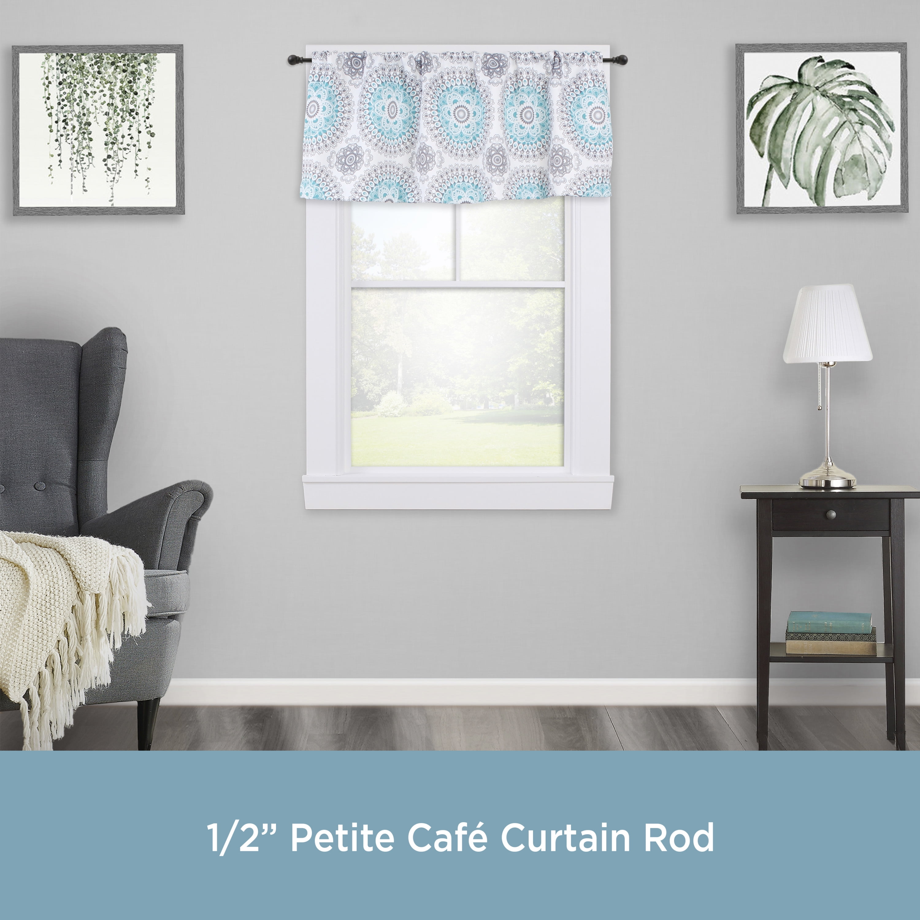 Kenney® Davenport 1/2" Petite Cafe Decorative Window Curtain Rod, 28-48", Matte Black