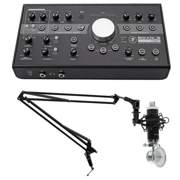 Mackie Big Knob Studio Plus Monitor Controller Interface Microphone Boom Arm