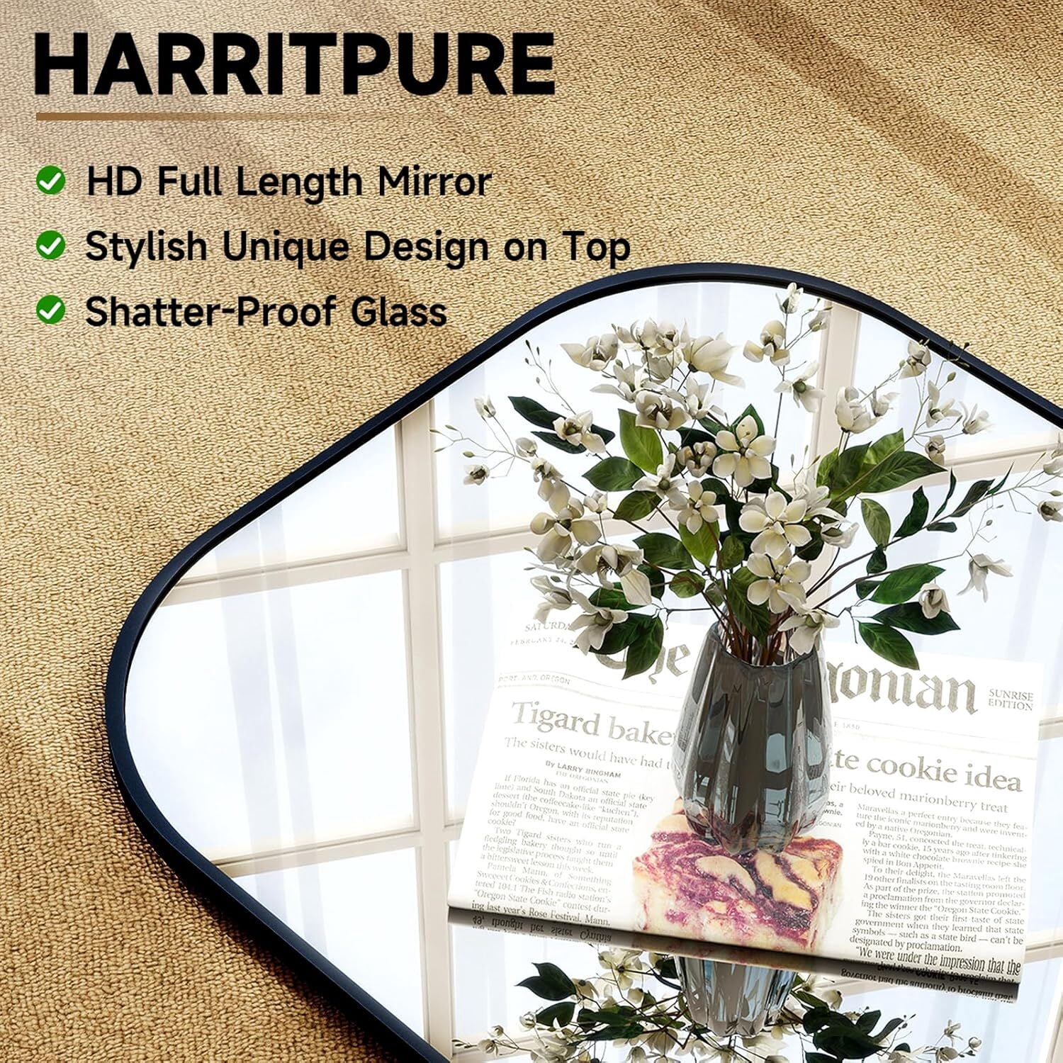 Easy4Home 71"x26" Arched Full Length Mirror Metal Frame Freestanding Mirror Wall-Mounted, Black