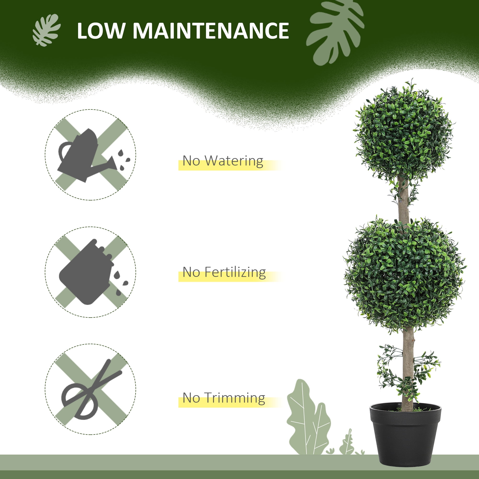 HOMCOM Set of 2 Fake Plants, Artificial Trees in Pot, Ball Boxwood Topiary Tree, Green