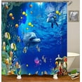 thumbnail image 3 of 4PCS Teal Sea Turtle Shower Curtain Set, Underwater World Tropical Fish Coral Blue Ocean Marine Life Sea Animal Coastal Beach Teen Girls Boys Kids Bathroom Decor, Non-Slip Bath Mat Toilet Rug, 3 of 7