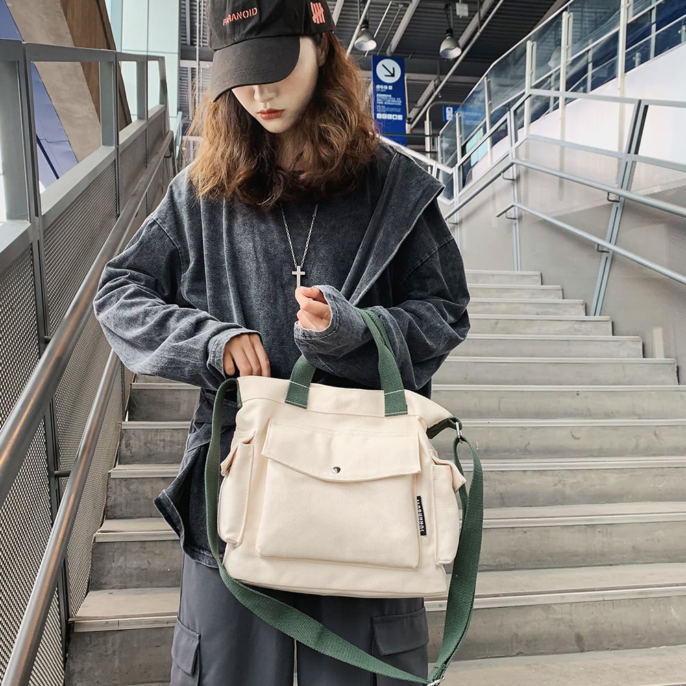 Canvas Commute Bag Fashion Shopping Bag Adjustable Strap Simple