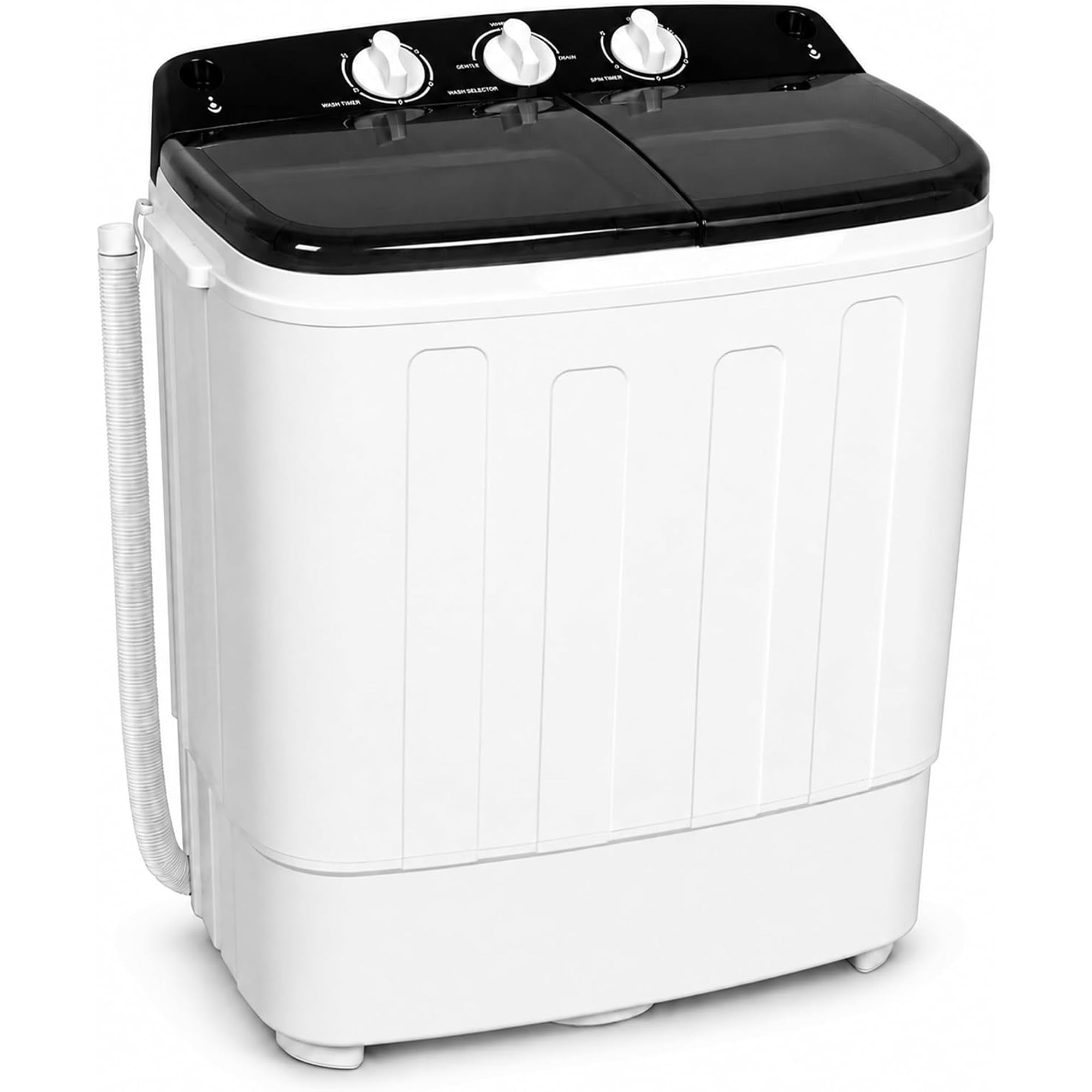 SmartSpace Portable Washing Machine, 18lbs Mini Washing Machine and Spin Dryer Combo, Mini Twin Tub Laundry Machine for Camping, Apartments, Dorms, College Rooms, RV, Delicates, Black