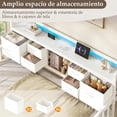 thumbnail image 4 of Cama Sofa Individual de Metal con Trundle Ajustable (Plegable con Ruedas), Cabecera con Almacenamiento, Luz LED, Estación de Carga, Cama Sofa para Sala/Dormitorio/ (196 * 112.5 * 107cm) Blanco, 4 of 9