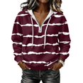 thumbnail image 2 of Striped Corduroy Quarter Zip Hoodie for Women Long Sleeve Drawstring Hood Kangaroo Pocket Loose Fit Pullover Sweatshirt Casual Streetwear Fall Winter, 2 of 5