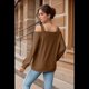 thumbnail image 2 of Blusa de Verano con Escote Cuadrado y Hombros Descubiertos para Mujer, Color Café L, 2 of 8