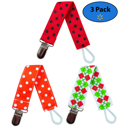 EliteBaby Unisex Pacifier Clip Holder, 3 Pack | Teething Toys, Soothie Pacifiers, Baby Blanket, & Baby Bibs | Stainless Steel Clasp | Baby Gift