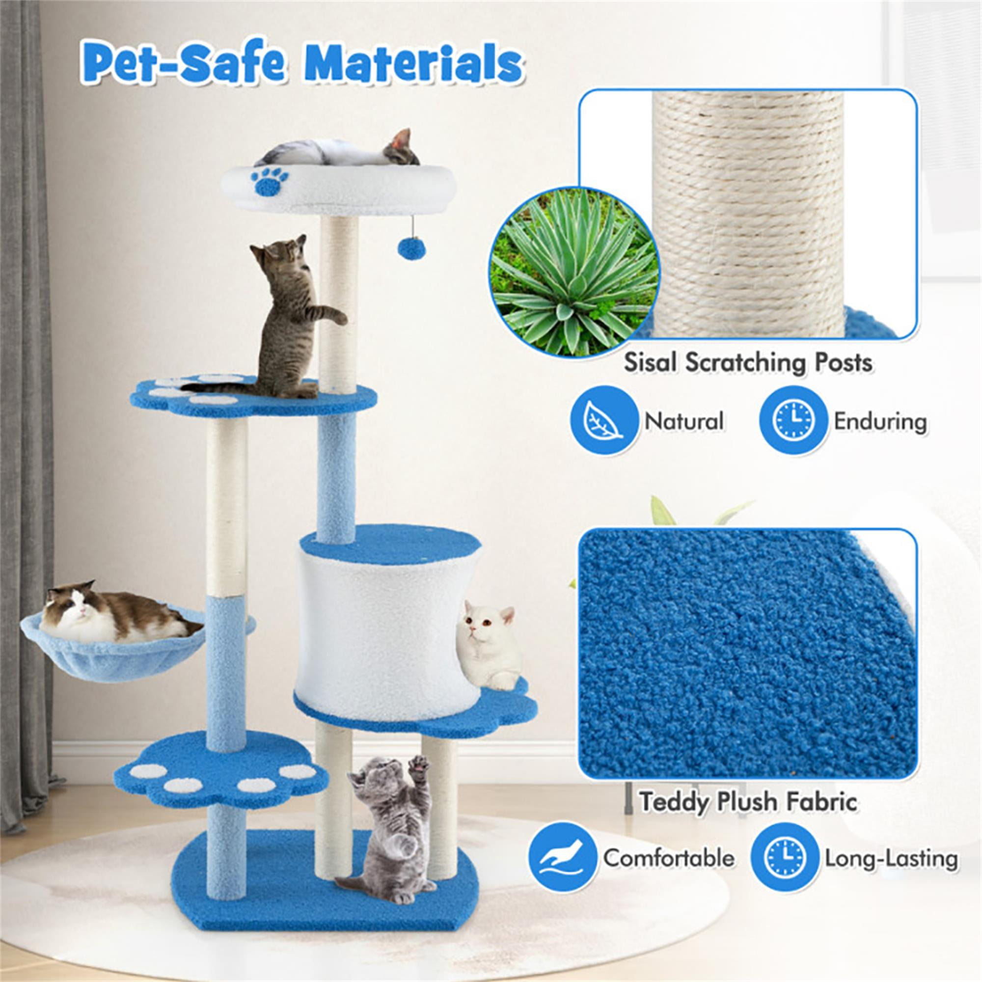 resenkos 54" Cat Tree Tower, Cat Condo for Indoor Cats with Padded Plush Perch, Cat House with Basket Scratching Board Post, Blue