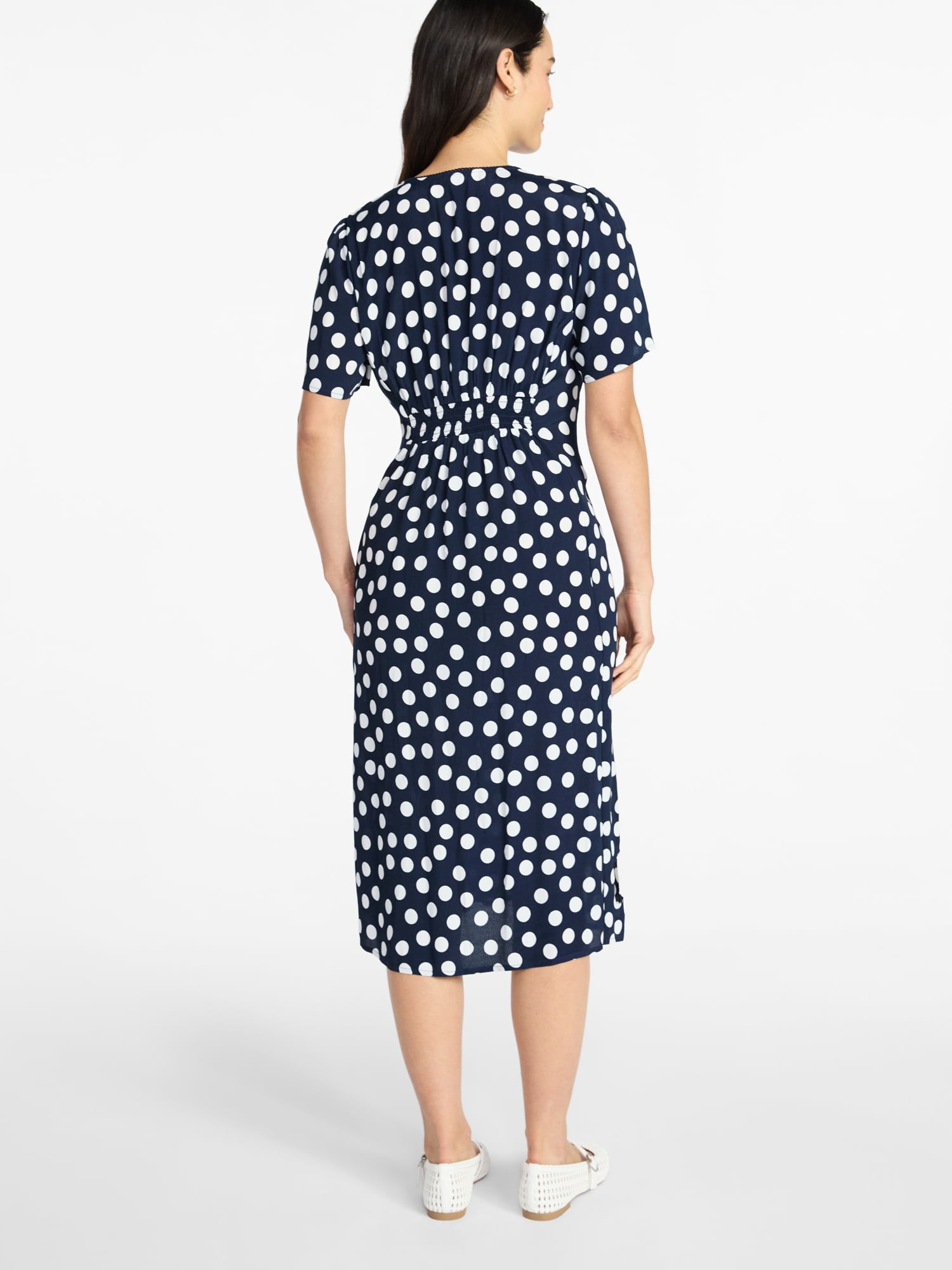 Time and Tru Women's Empire Waist Midi Dress with Short Sleeves, Sizes XS-XXXL