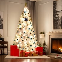 Resenkos Christmas Tree,Home Party Christmas Tree Decorations,6' / 7.5' / 9' Hinged Artificial Christmas Tree with Metal Stand-7.5 ft