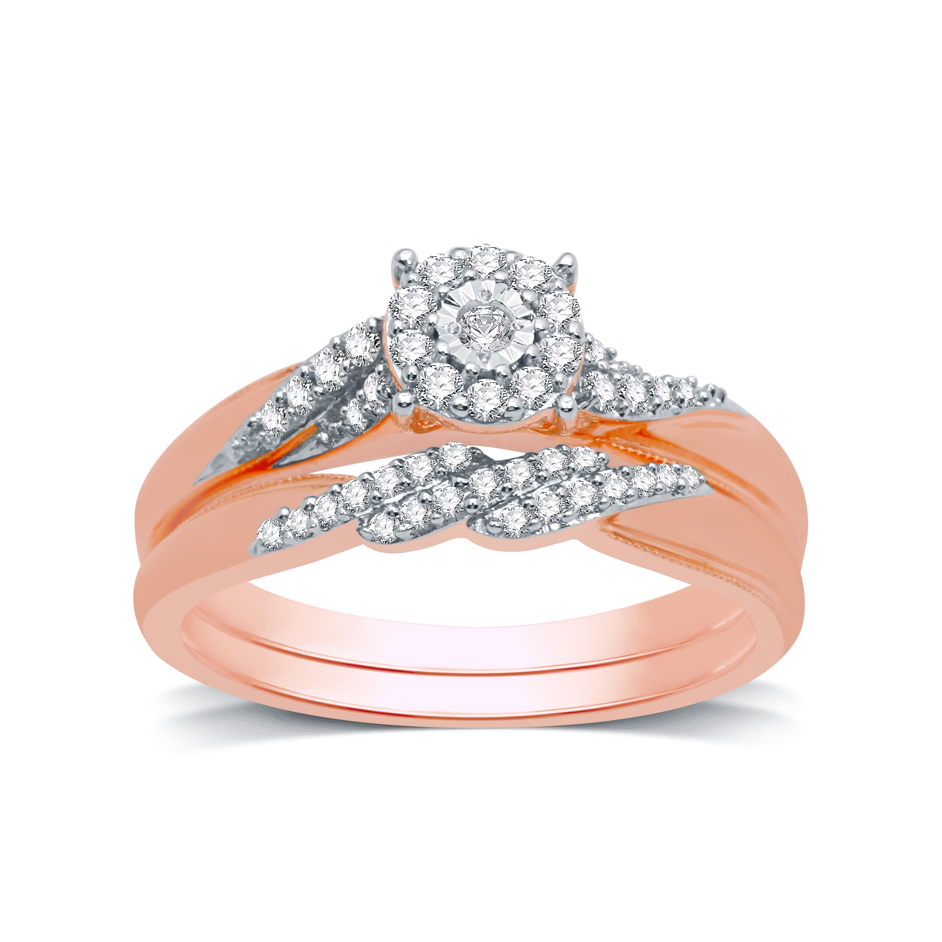 Details about   10k White Gold Round Diamond Rose-tone Rope Bridal Wedding Engagement Ring 